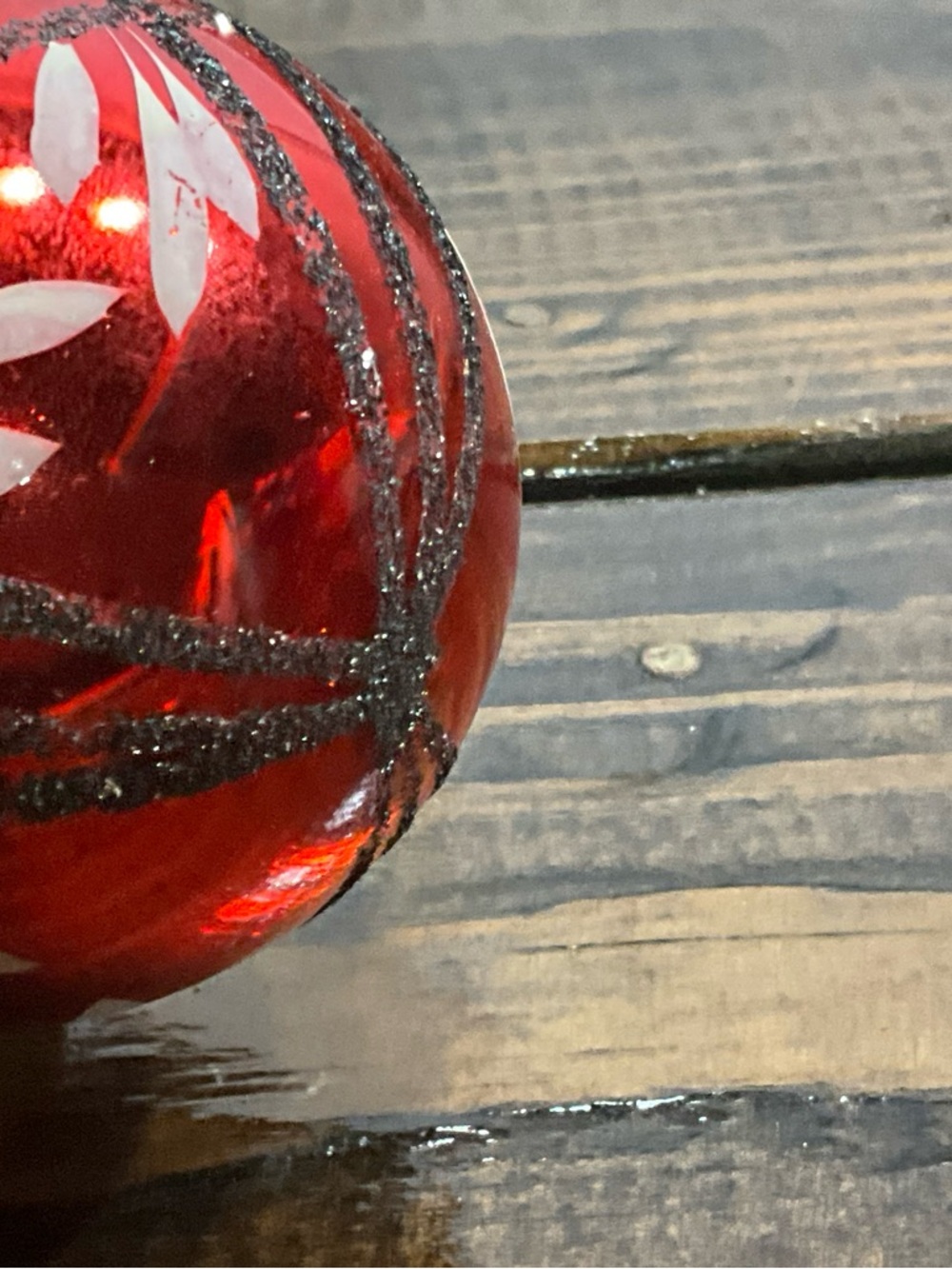 Vintage Large Red Shiny Brite Ornament Germany Black Mica Pattern MCM - Picture 4 of 5